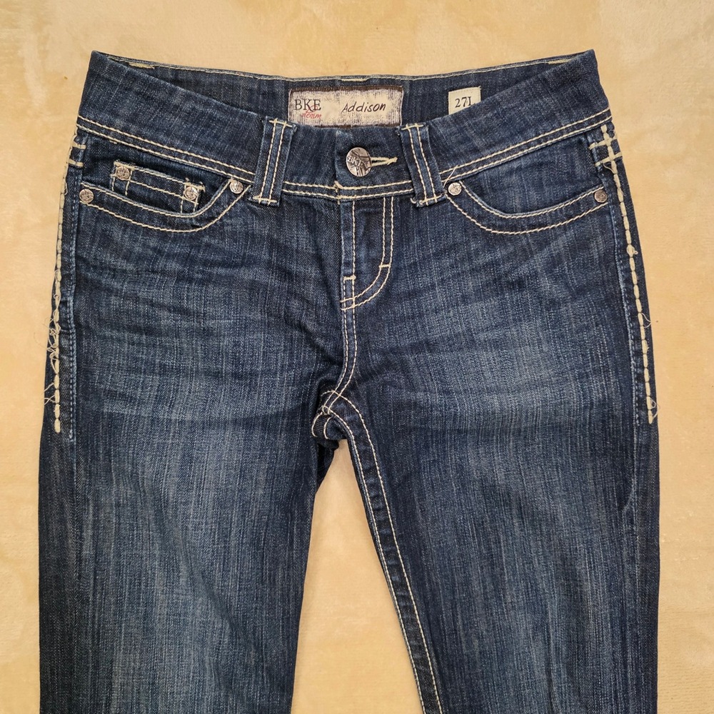 BKE Addison Bootcut Jeans Women Size 27L 27x33.5 Dark Wash Stretch Denim Buckle - Picture 2 of 9